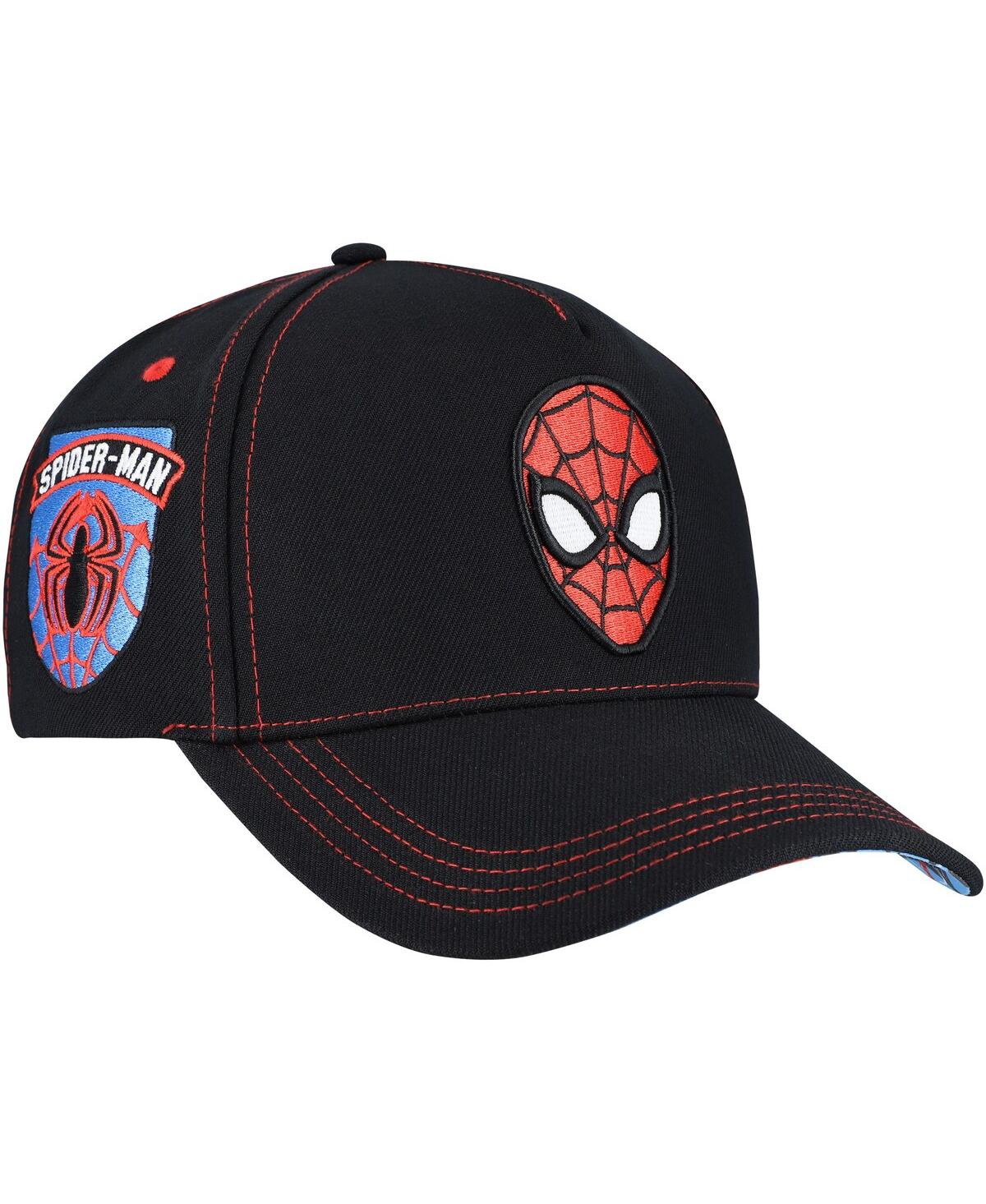 Men's Black Spider-Man Big Print A-Frame Snapback Hat - Black