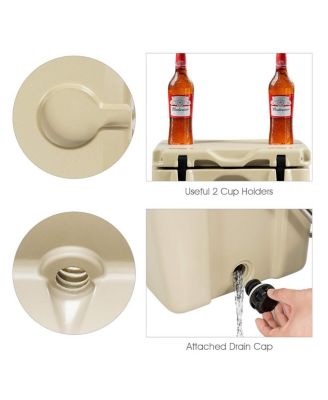 16 Quart 24-Can Capacity Portable Insulated Ice Cooler with 2 Cup Holders