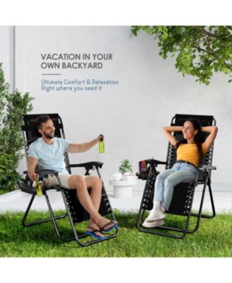 Outdoor Patio Zero Gravity Chair - Reclining Lounge Chair with Pillow & Cup Holders
