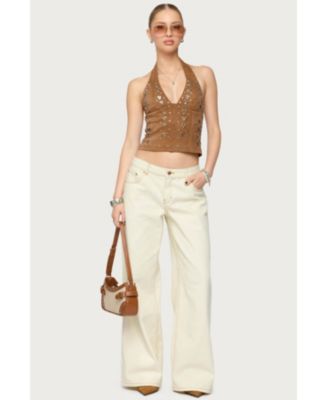 Women's Contrast Stitch Low Rise Baggy Jeans