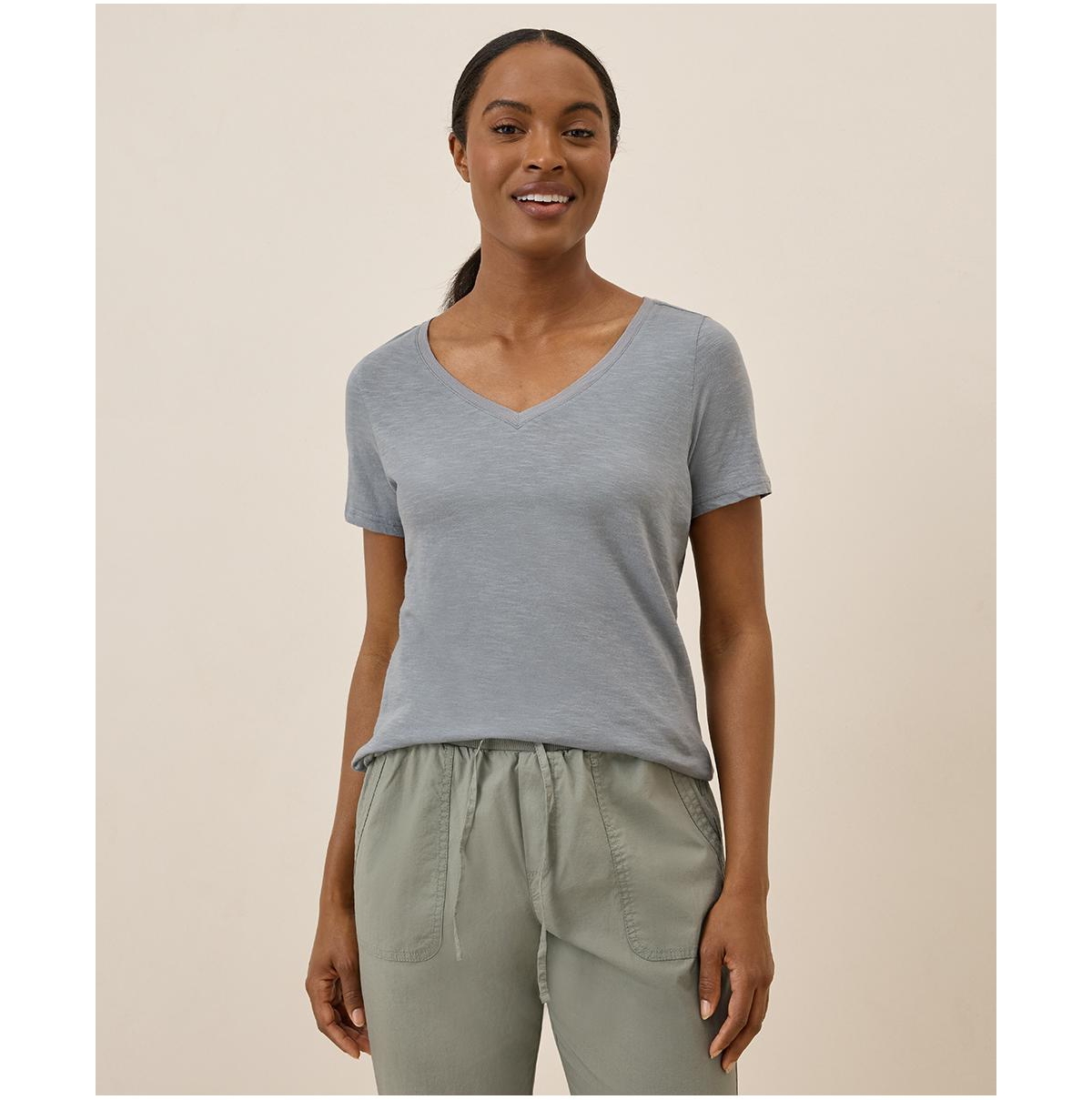 Women's Organic Cotton Featherweight Slub V-Neck Tee - Deep sea