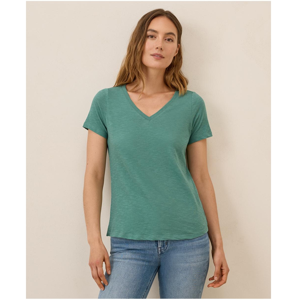 Women's Organic Cotton Featherweight Slub V-Neck Tee - Deep sea