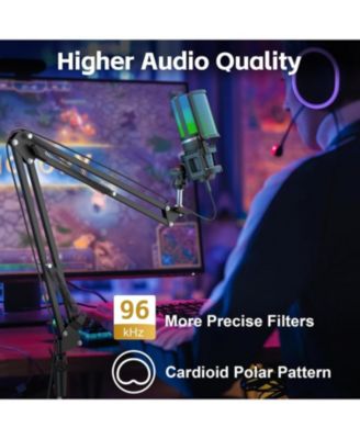 Gaming USB Microphone, Noise-Canceling Condenser Mic with RGB, Mute, Gain, Monitoring, Boom Arm, Pop Filter for PC, PS4, PS5, Twitch