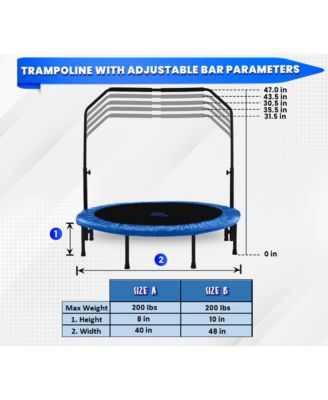 Mini Trampoline for Adults - Rebounder Exercise Fitness Indoor/Outdoor Trampoline - Small Foldable Trampoline for Kids with Adjustable Bar and Safety Padding