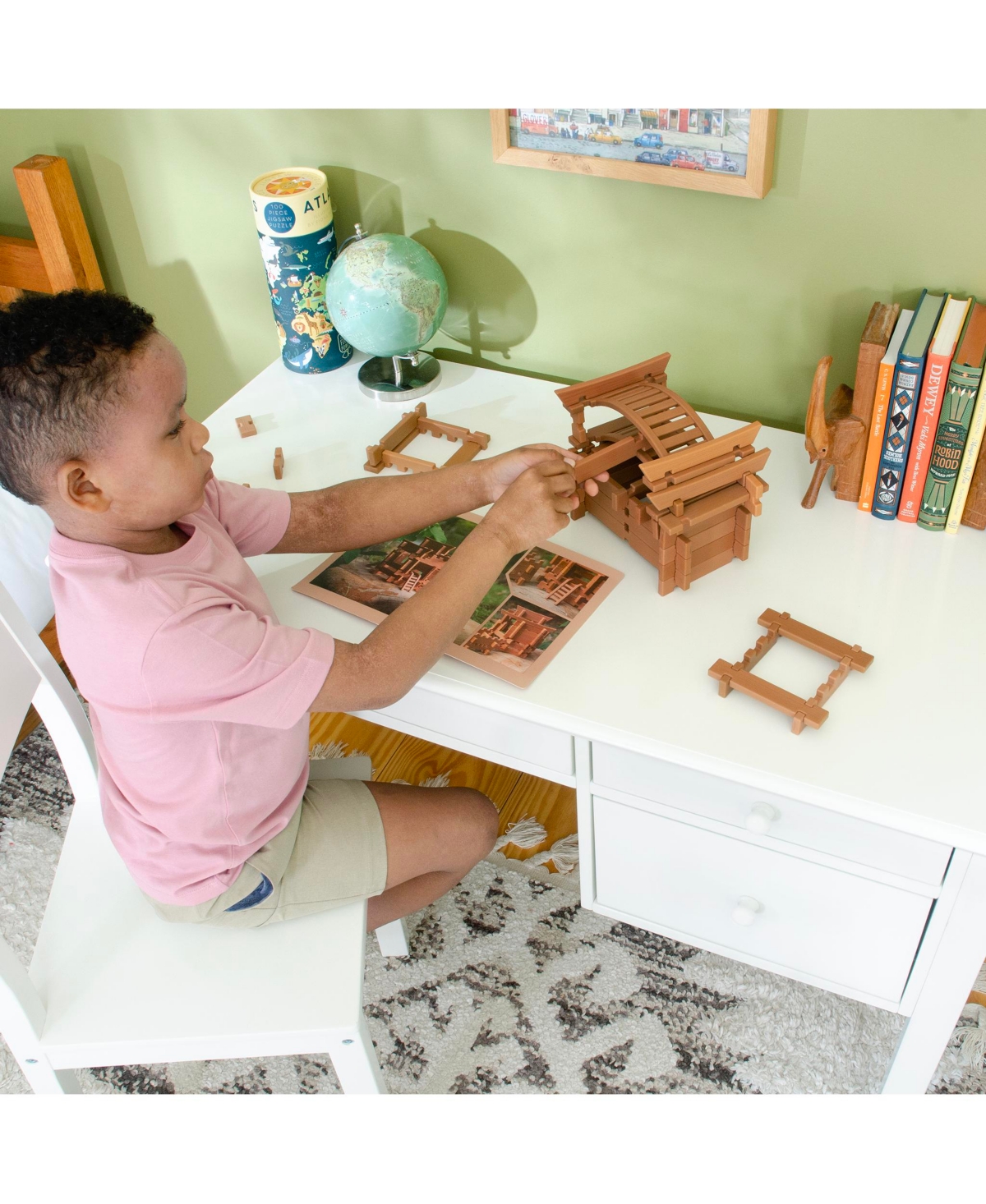 Guidecraft Madison Kids Desk with Hutch and Chair Set - White: Kids Wooden Bedroom Writing Table with Storage, Wood Study Table for Kids with Hutch