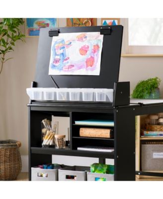 Design Studio – White: 3-in-1 Kids Art Table & Stool, Writing, Painting & Drafting Table w/ Craft Storage & Bins, Art Easel with Paper Roll