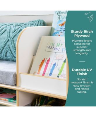 EdQ Reading Nook - Natural: Children's Wooden Bedroom Reading Bench, Kids' Bookshelf, Toy Cubby Organizer and Cube Storage