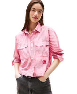 Tommy Jeans - Women's Cotton Crop Button-Front Crest Shirt