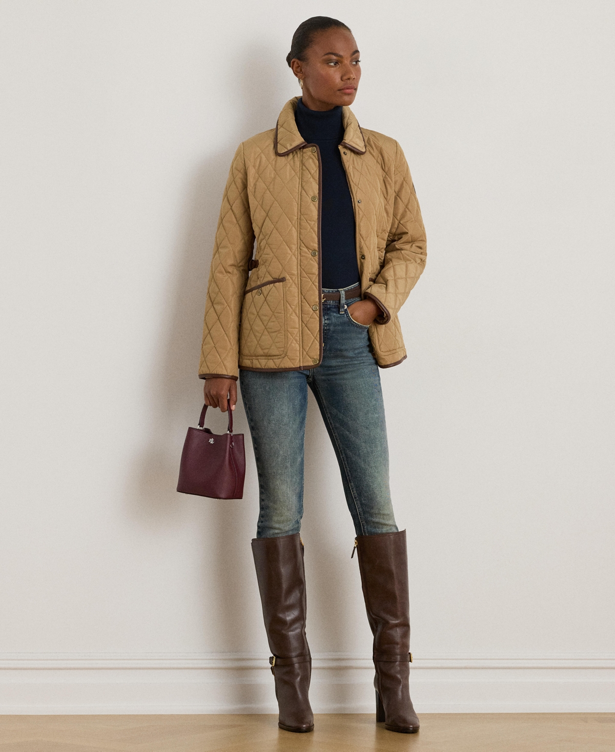 Ralph Lauren Women's Quilted Velboa-lined Coat In Brown