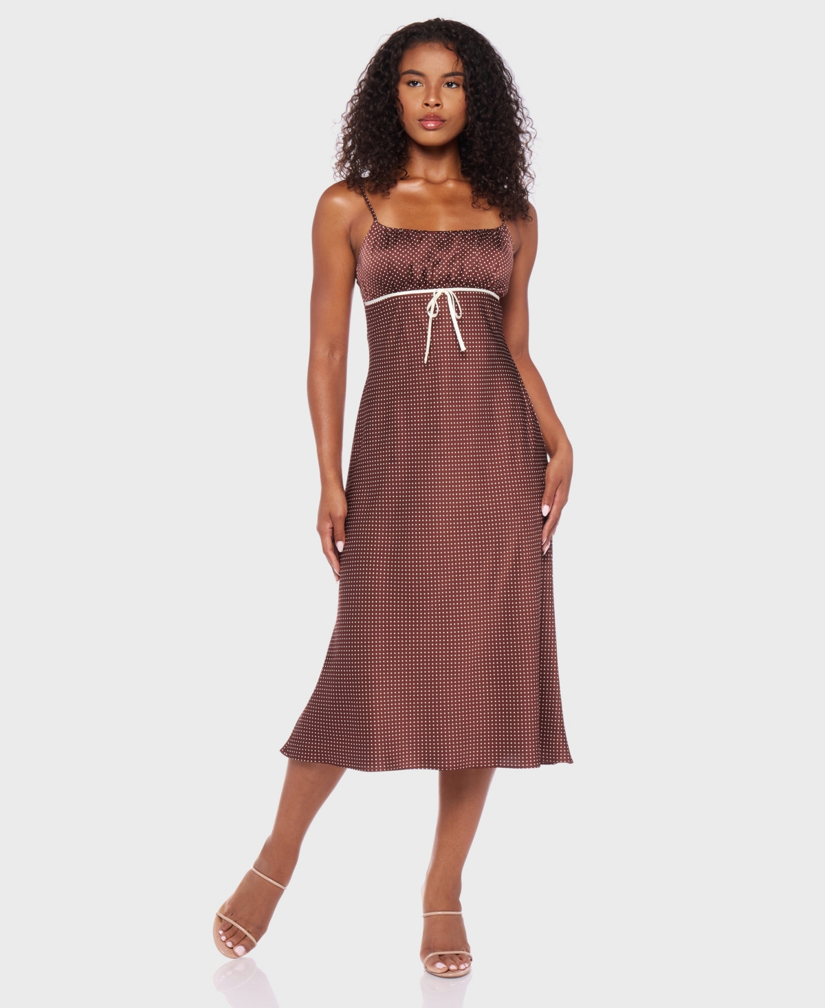 Juniors' Polka Dot Sleeveless Scoop Neck Midi Dress - Brown