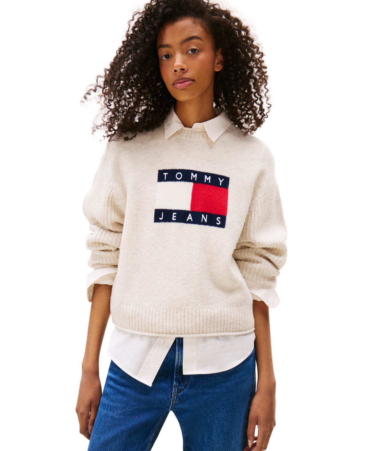 Tommy Jeans Women's Melange-Flag Crewneck Sweater