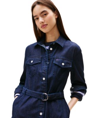 Women's Belted Cotton Denim Dress