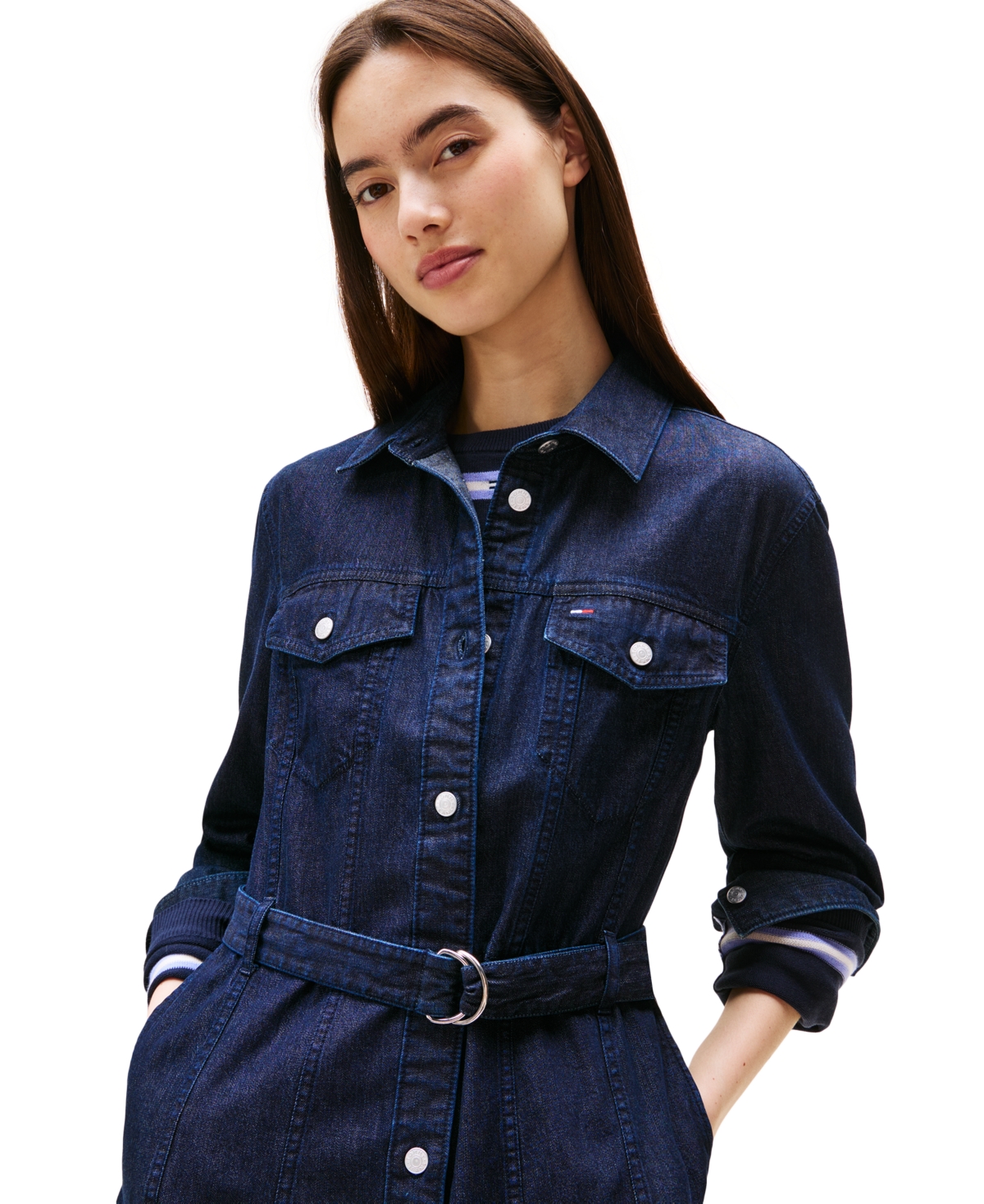 Tommy Jeans Women's Belted Cotton Denim Dress In Blue