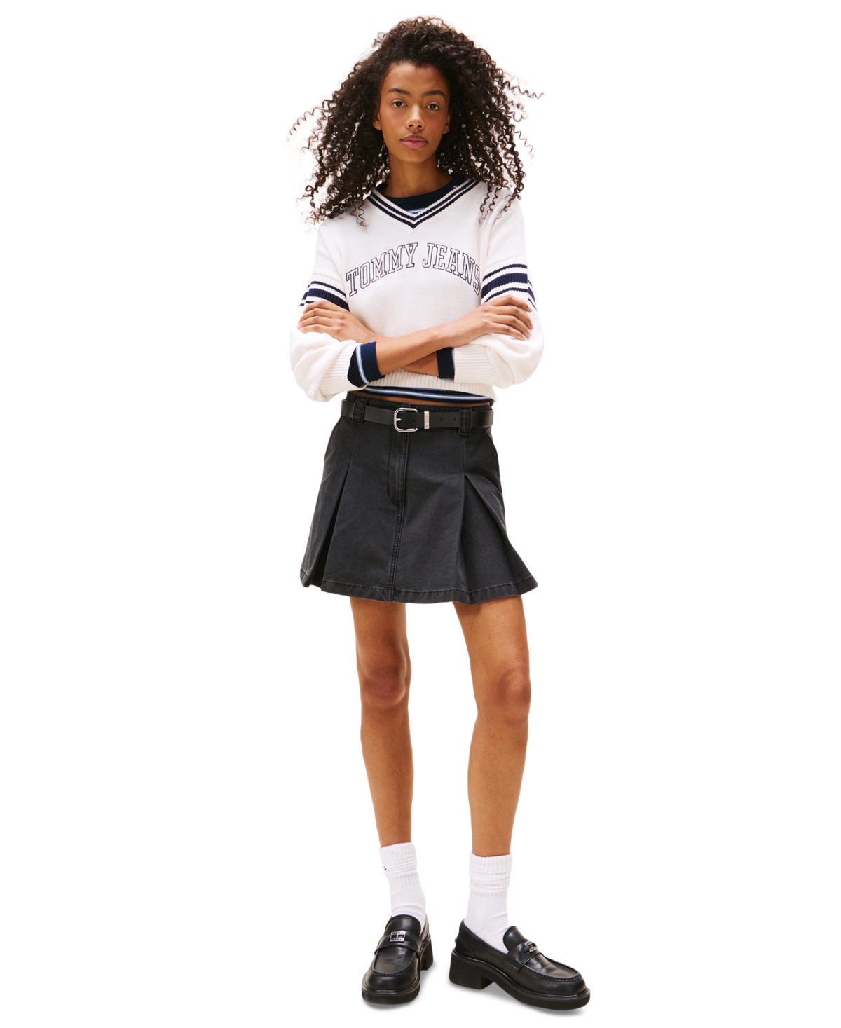 Tommy Jeans Women's Varsity V-neck Cotton Sweater In White