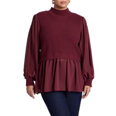 Women's Plus Size Twofer Sweater With Chiffon