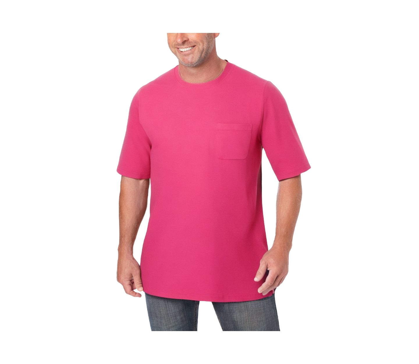 Мужская футболка KingSize Big & Tall Shrink-Less Lightweight Pocket Crewneck, цвет: Розовый — фото 1