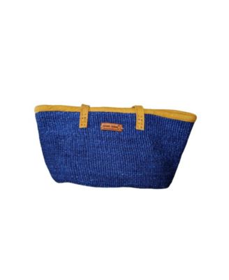 Nourishment Rectangular Handmade Laptop Work Sisal Straw Blue Basket Tote Handbag