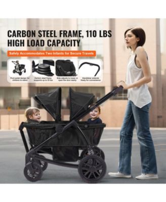 Toddler All-Terrain Stroller Wagon with 2 Seats Foldable Design Canopy Snack Tray and Cup Holders