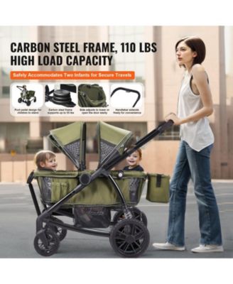 Toddler All-Terrain Stroller Wagon with 2 Seats Foldable Design Canopy Snack Tray and Cup Holders