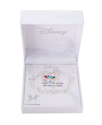Mickey and Minnie Cubic Zirconia Football Heart Charm Chain Bracelet
