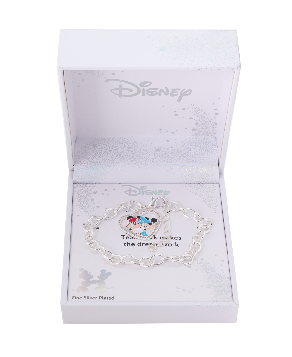 Disney Mickey And Minnie Cubic Zirconia Football Heart Charm Chain Bracelet