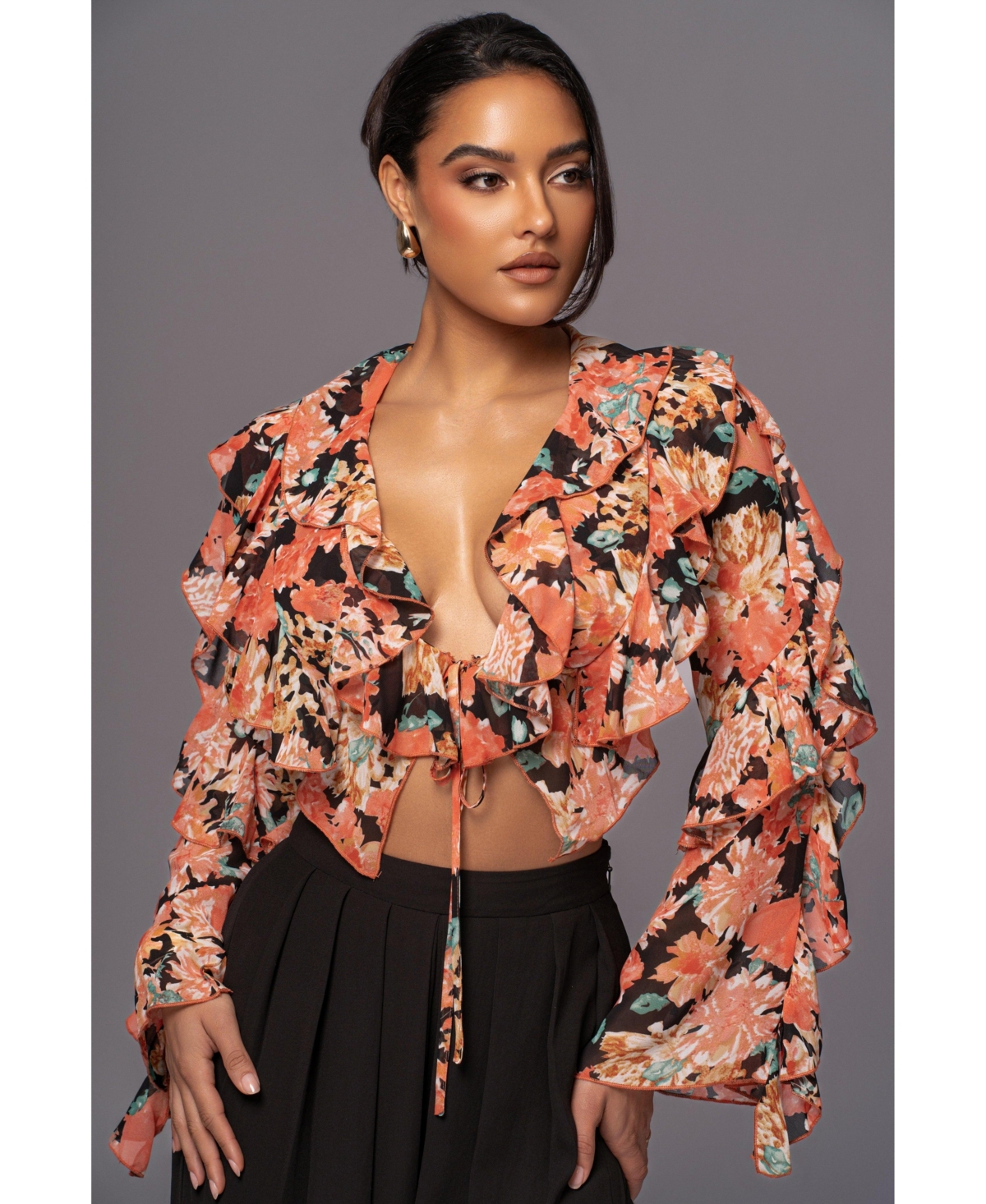 Women's Floral Yvanna Ruffle Top - Black