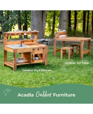 Acadia Kids' Outdoor Mud Kitchen Playset - Pretend Play Kitchen with Sink, Stove, and Accessories | Wooden Backyard Playset