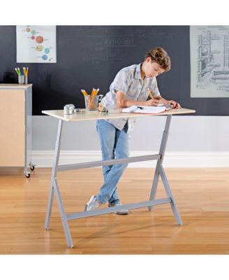 Standing Collaboration Desk for Kids and Adults: Adjustable Height Birch Plywood Table with Metal Legs for Home, Office, Classrooms and More
