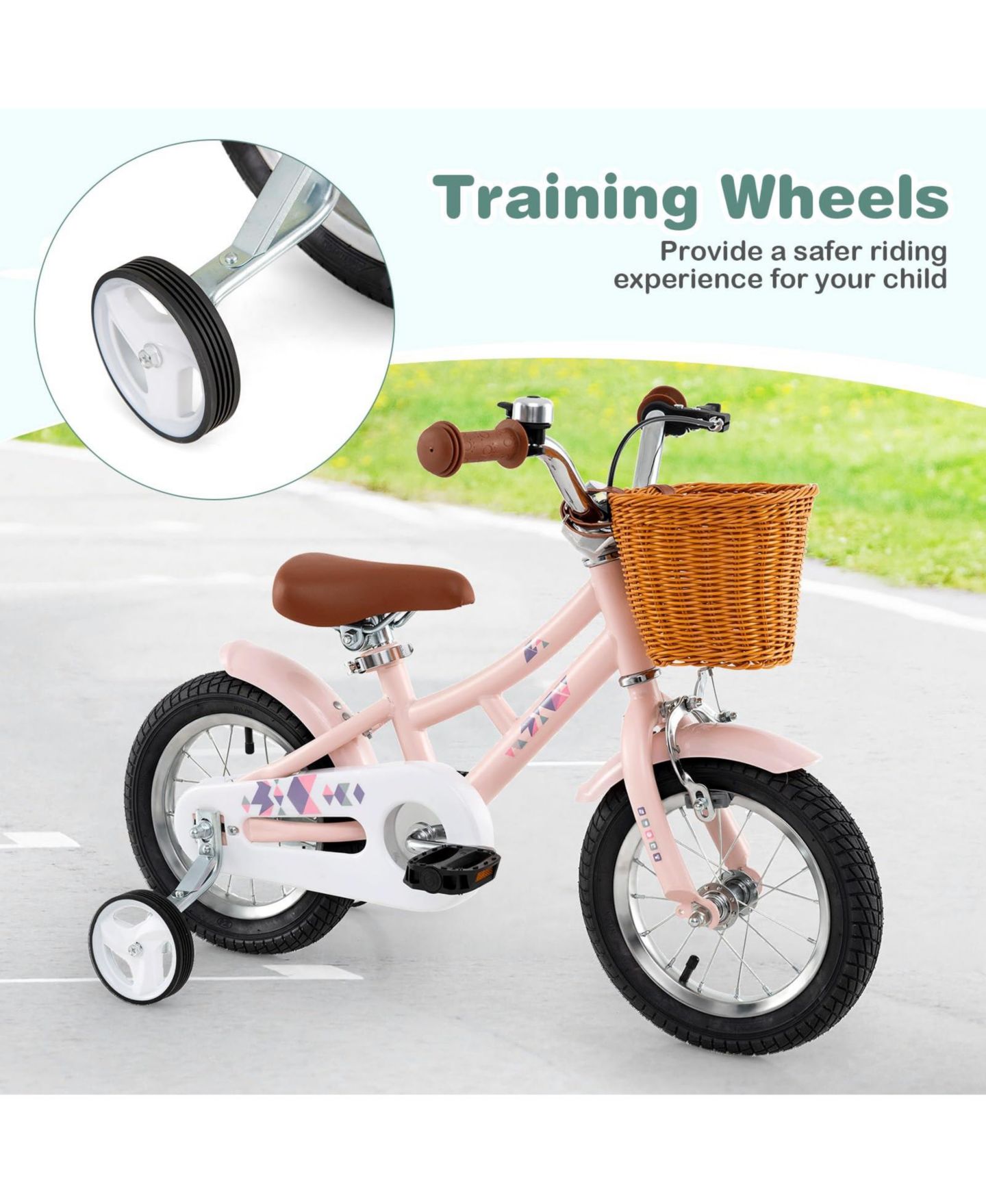 Детская игрушка Mecale 12-Inch Adjustable Training Wheels Bicycle, Ages 3-8, цвет: Розовый — фото 6