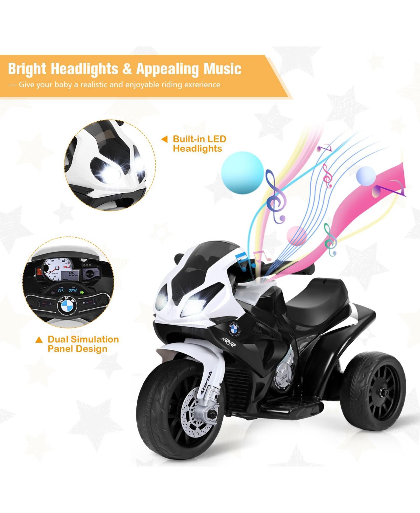 Детская игрушка Mecale 6V 3-Wheel BMW Licensed Electric Ride-On Motorcycle, 44 lb. Capacity, Ages 18-36 Months, цвет: Чёрный — фото 8