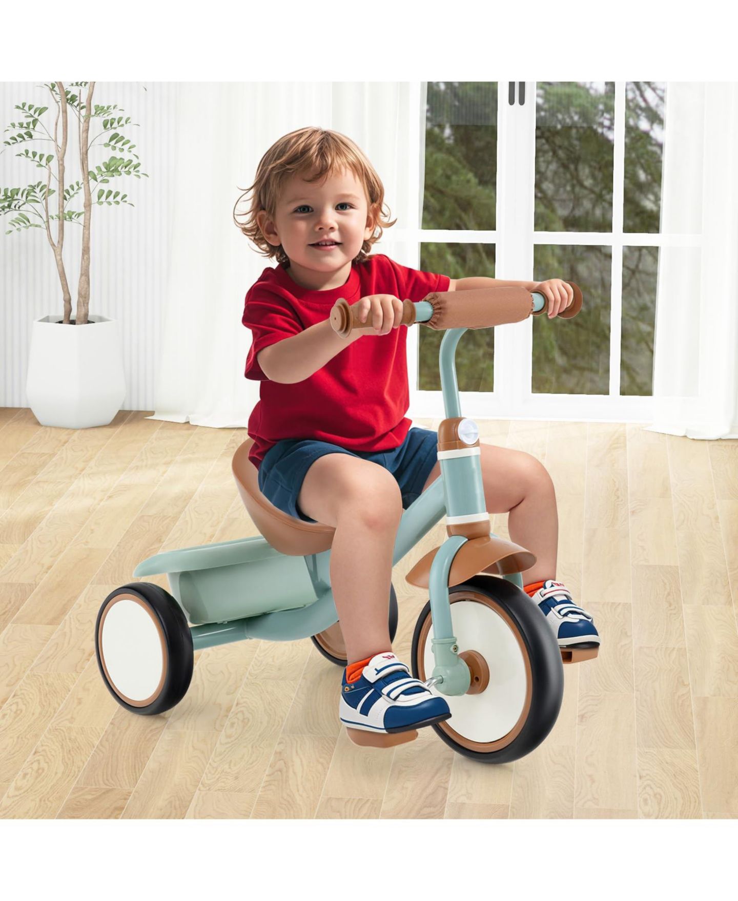 Детская игрушка Mecale Toddler Tricycle Kids Trike with Adjustable Seat and Storage Basket Aged 3-5 Years Old, цвет: Зелёный — фото 2