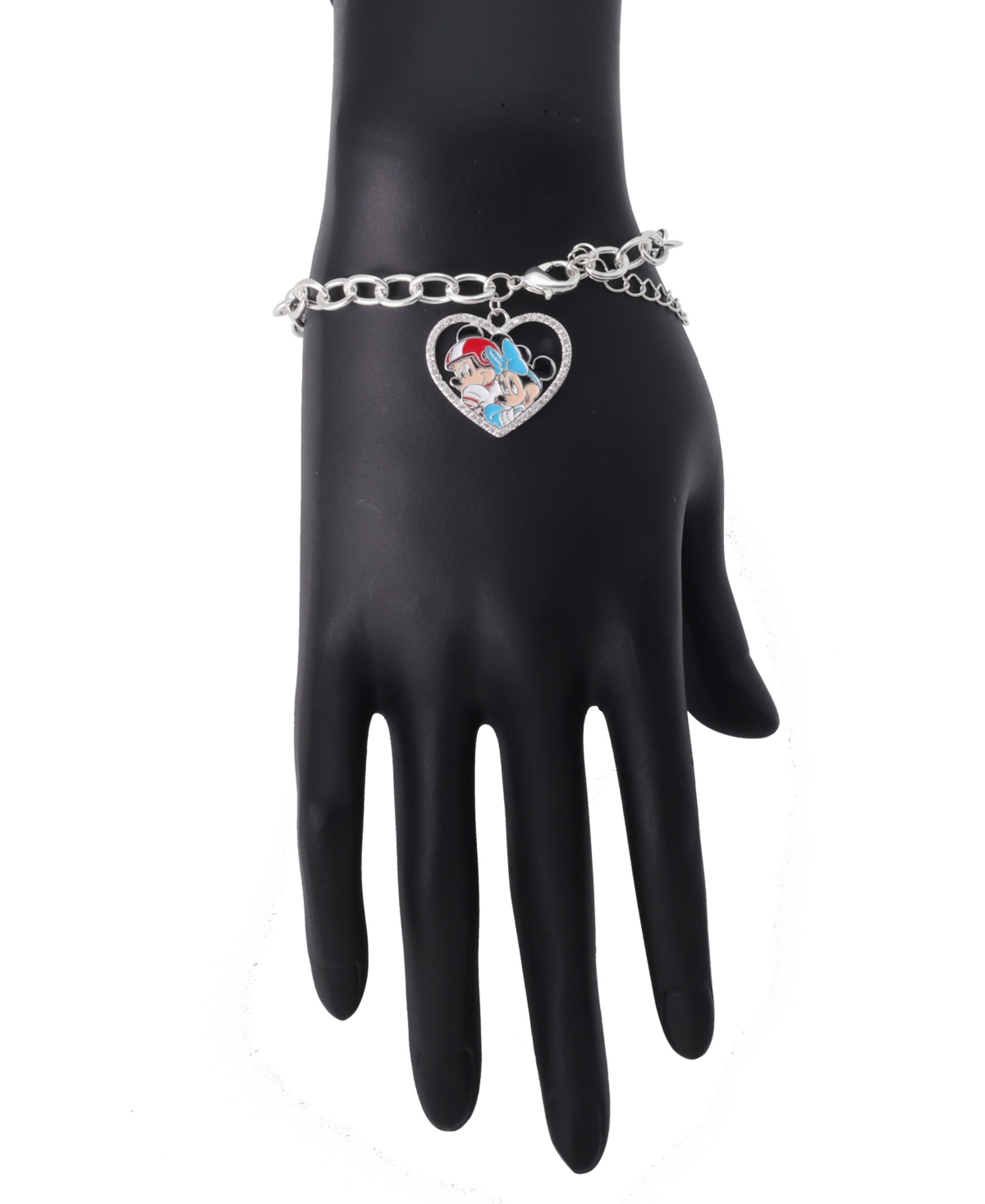 Disney Mickey And Minnie Cubic Zirconia Football Heart Charm Chain Bracelet