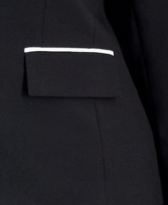 Plus Size Piping-Trim Peak-Lapel Pantsuit Set