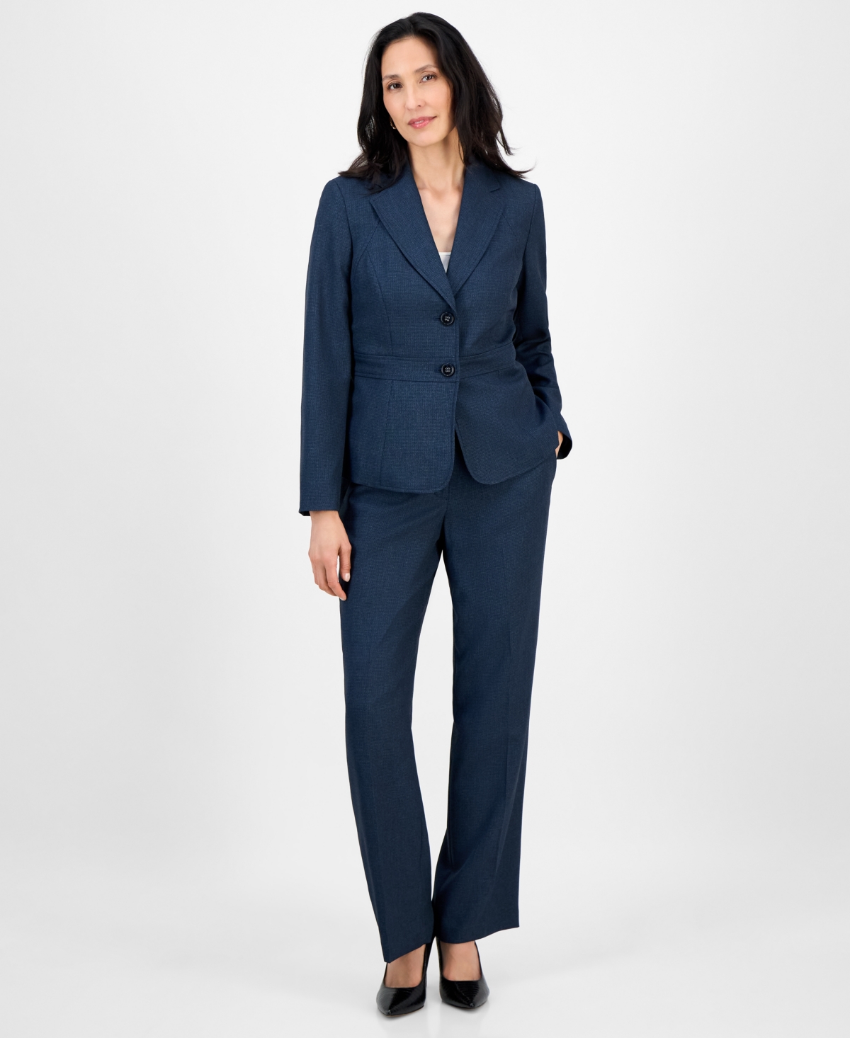 Women's Notched Collar Wide-Leg Pantsuit - Midnight Navy Multi