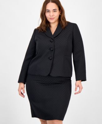 Plus Size Shawl-Collar Jacket & Pencil Skirt Suit Set