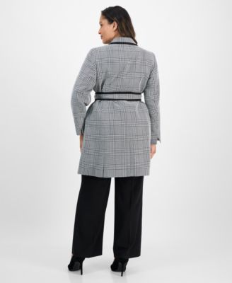 Plus Size Framed Plaid Belted Wide-Leg Pantsuit Set