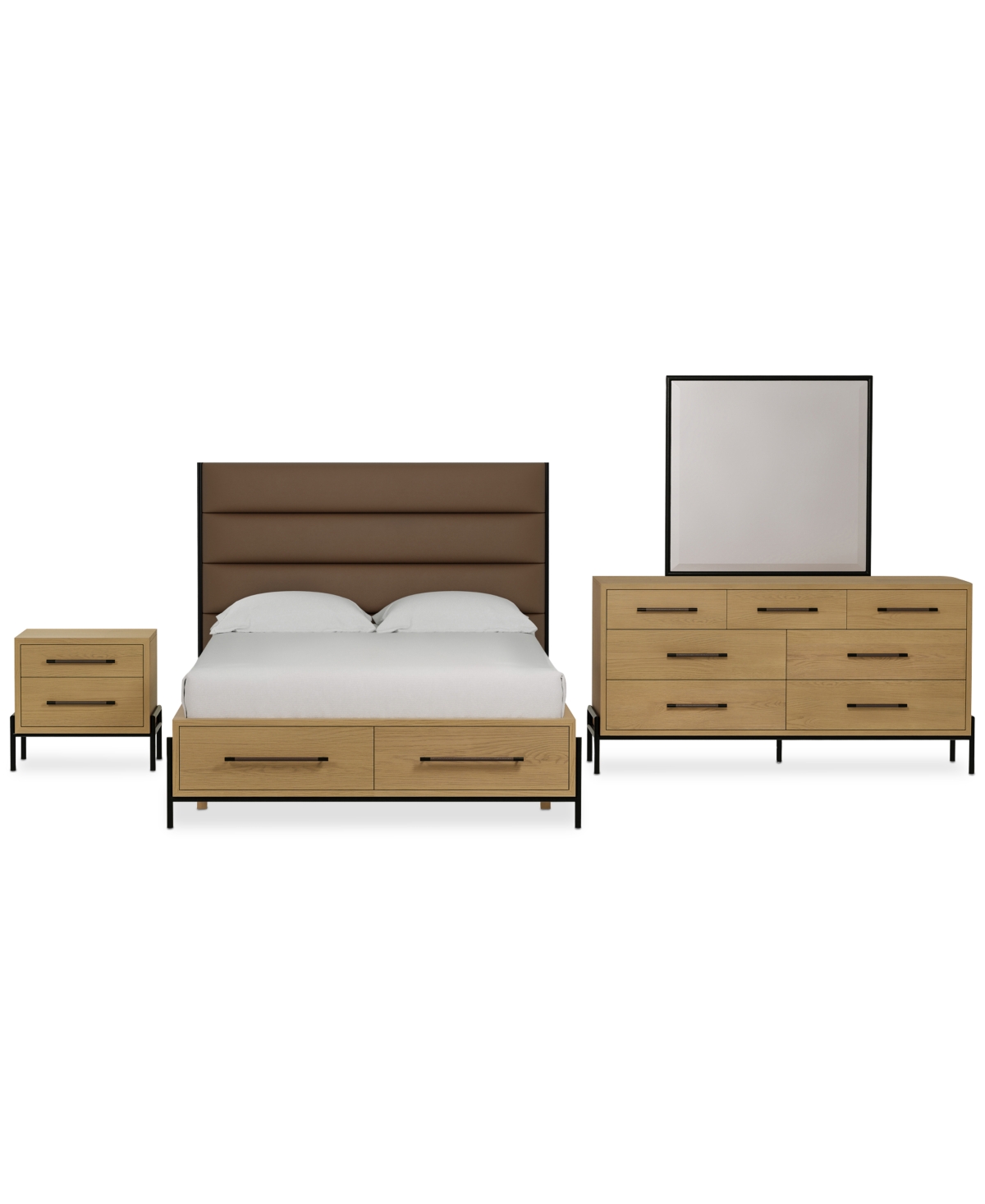 Macy's Linstead 3-pc. Queen Upholstered Storage Set (bed, Dresser & Nightstand), Created For  In Transparent