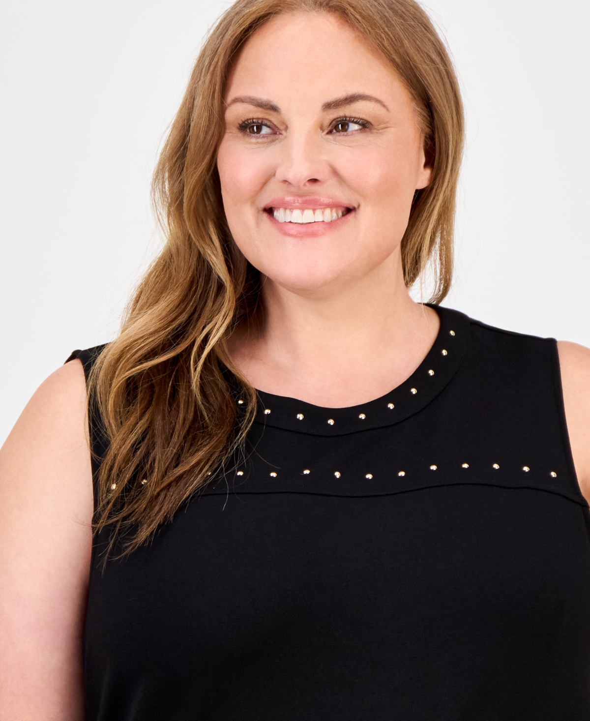Anne Klein Plus Size Stud-detail Tank Top In Black