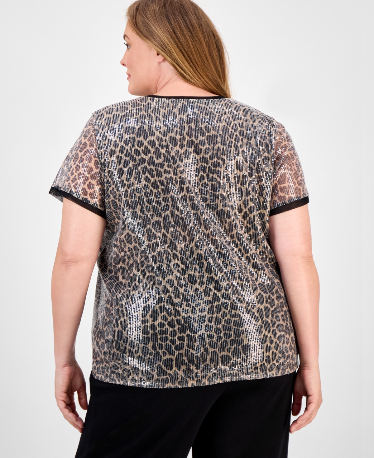 Anne Klein Plus Size Animal-print Sequin Top In Multi