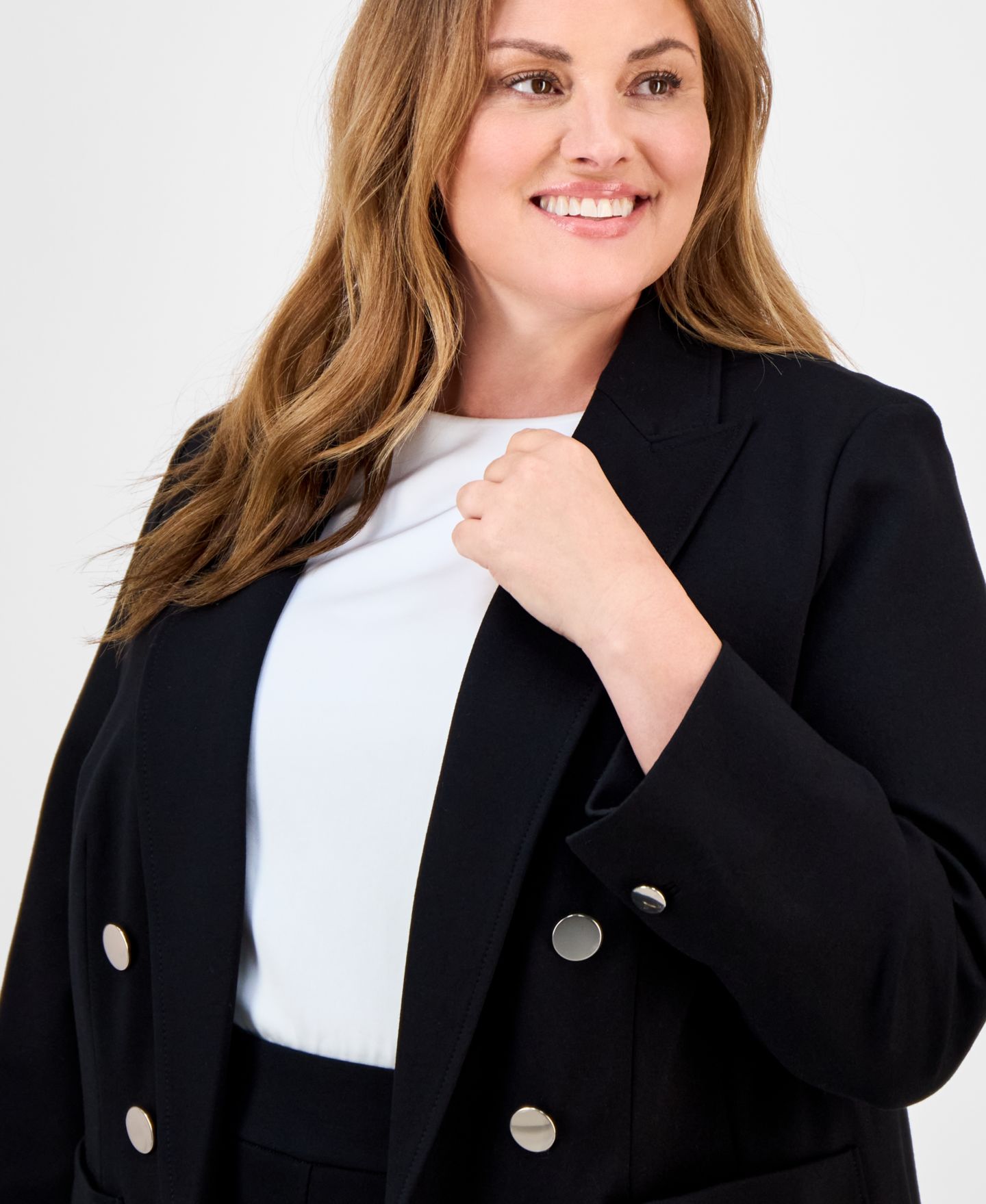 Женский пиджак Anne Klein Plus Size Faux Double-Breasted Blazer, цвет: Чёрный — фото 3