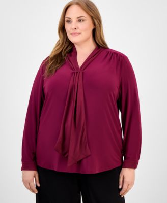 Anne Klein - Plus Size Gathered V-Neck Top