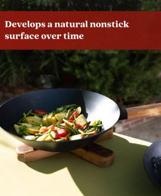 Forest 12” Carbon Steel Wok Pan - Stay-Cool Acacia Handle