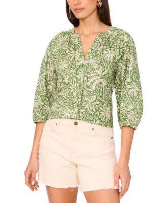 Vince Camuto - Women's Cotton Printed Raglan-Sleeve Peasant Blouse