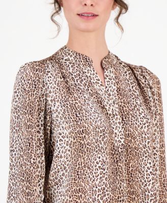 Women's Animal-Print Split-Neck Blouse