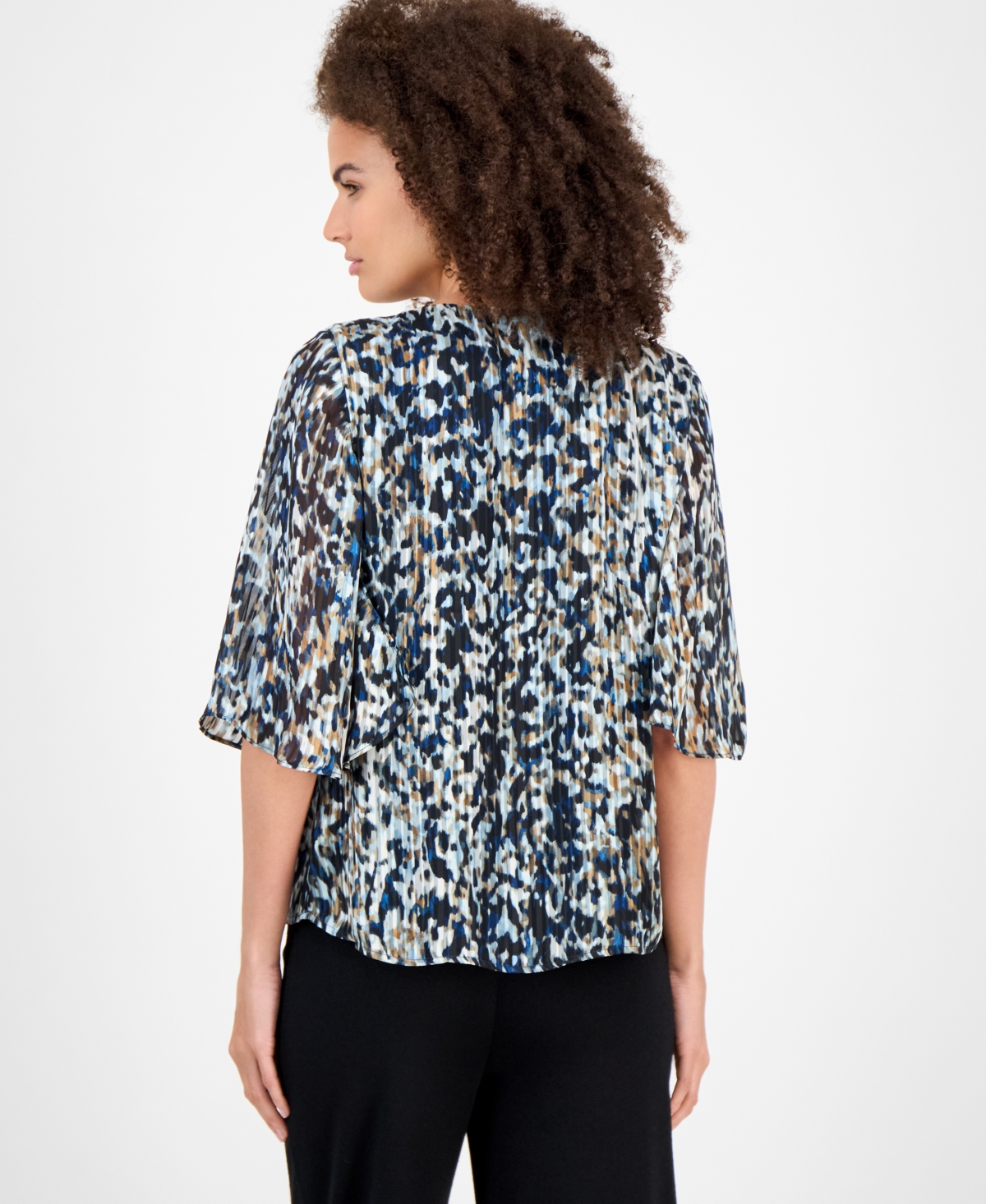 Anne Klein Women's Printed Cape-sleeve Blouse In Blue