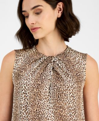 Women's Twist-Neck Animal-Print Sleeveless Top