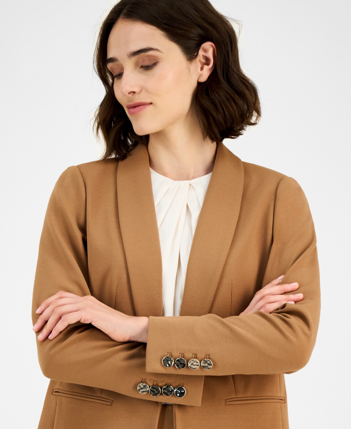 Anne Klein Women's Shawl-collar Open-front Blazer In Brown