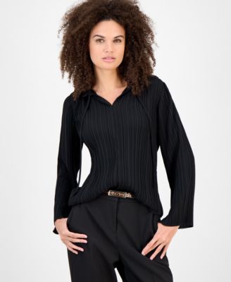 Anne Klein - Women's Split-Neck Pleated Blouse