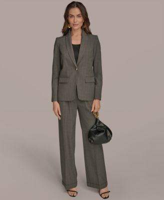Donna Karan Womens One Button Jacket Charmeuse Wide Leg Pants In Gray