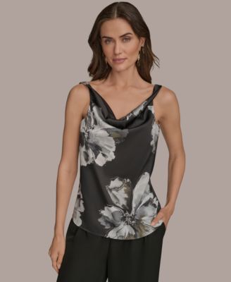 Donna Karan New York - Women's Printed Cowlneck Satin Tank Top